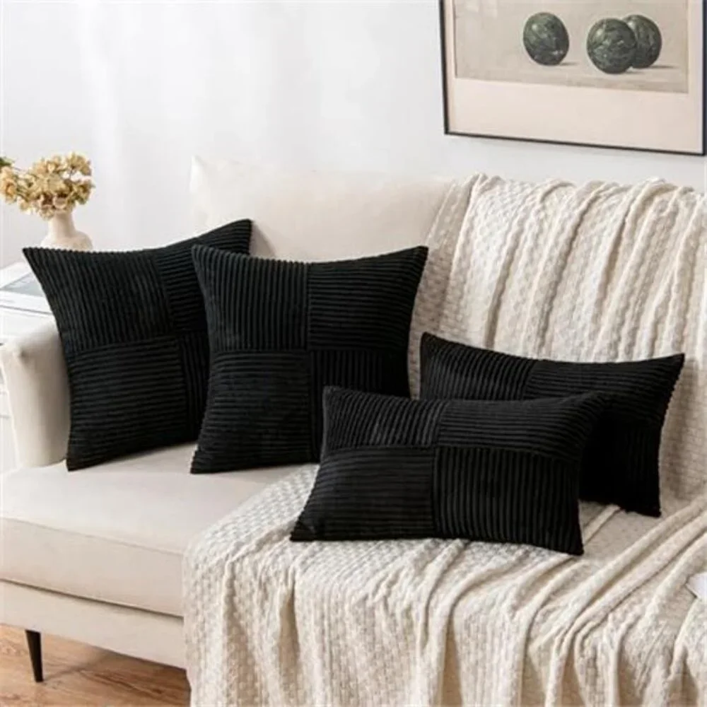 2 Black Decorative Throw Pillow Covers 18x18 Inch for Couch Bed Sofa Pack
